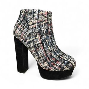 BAMBOO Colorful Metallic Tweed Platform Boots 6.5 Y2K Grunge Glam Coquette Chic